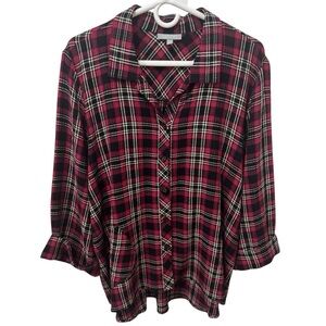 Habitat Plaid Gauzy Button Down Blouse Size Large